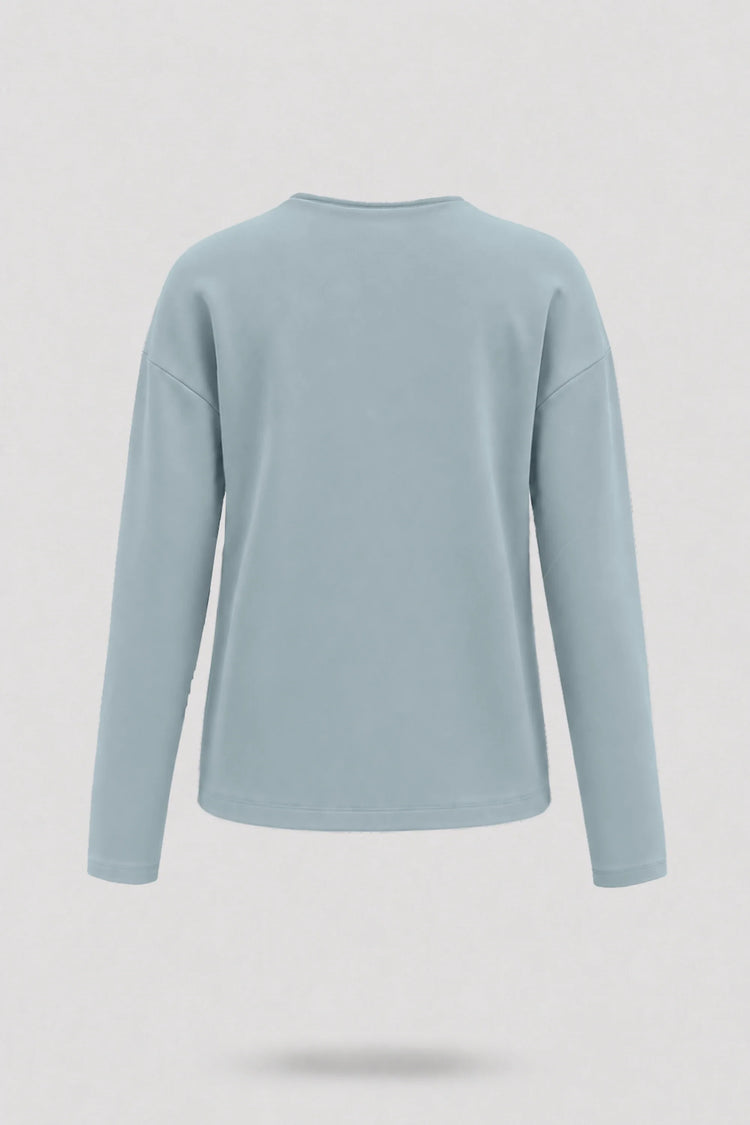 Cowl Neck Long Sleeve Top - Misty Blue