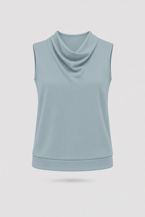 Cowl Neck Sleeveless Top - Misty Blue