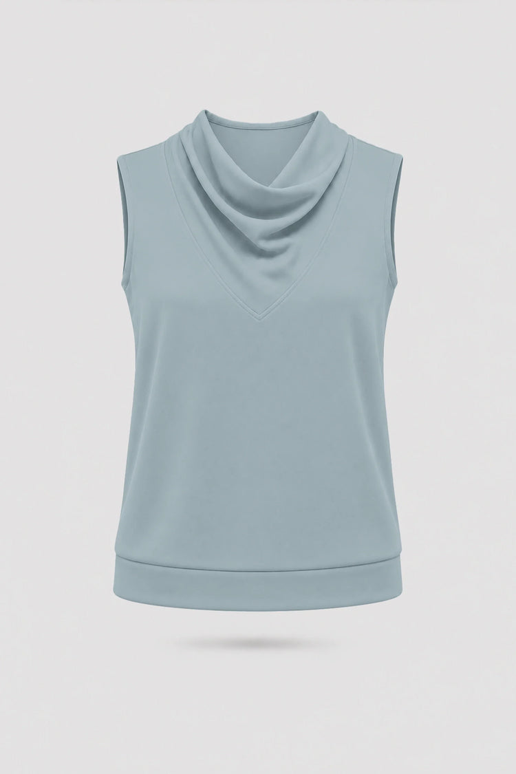 Cowl Neck Sleeveless Top - Misty Blue