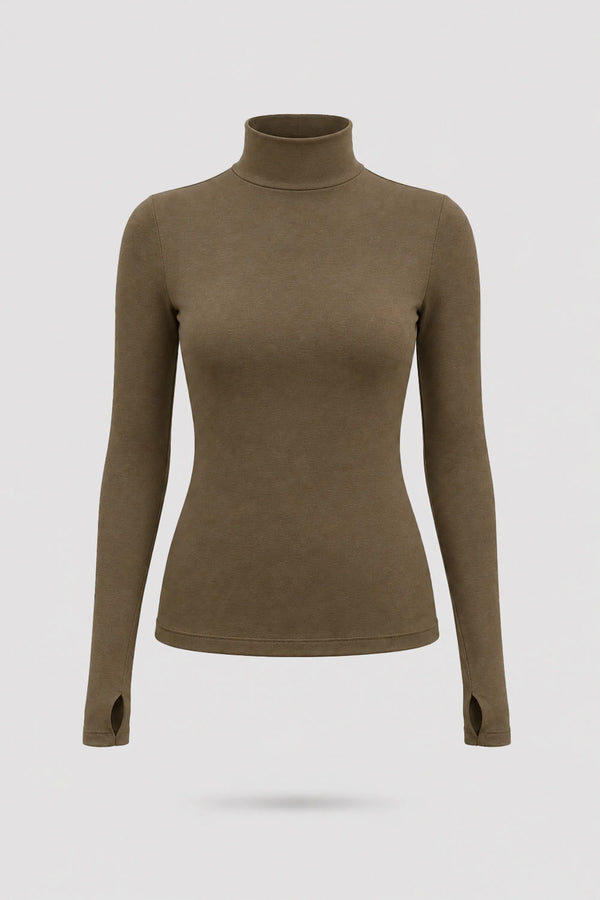 Luxe Stretch Turtleneck - Cocoa Brown