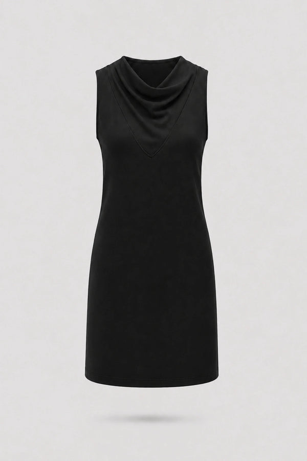 Cowl Neck Sleeveless Dress - Midnight Black