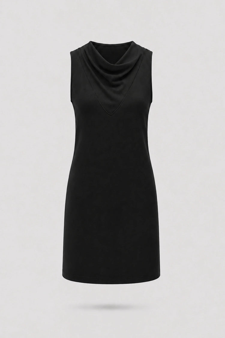 Cowl Neck Sleeveless Dress - Midnight Black