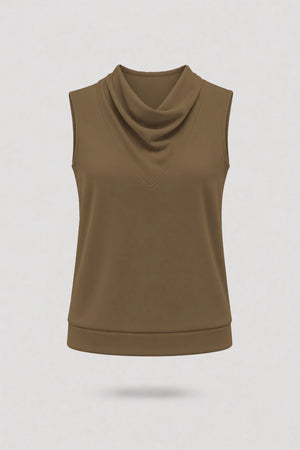 Cowl Neck Sleeveless Top - Toffee Brown