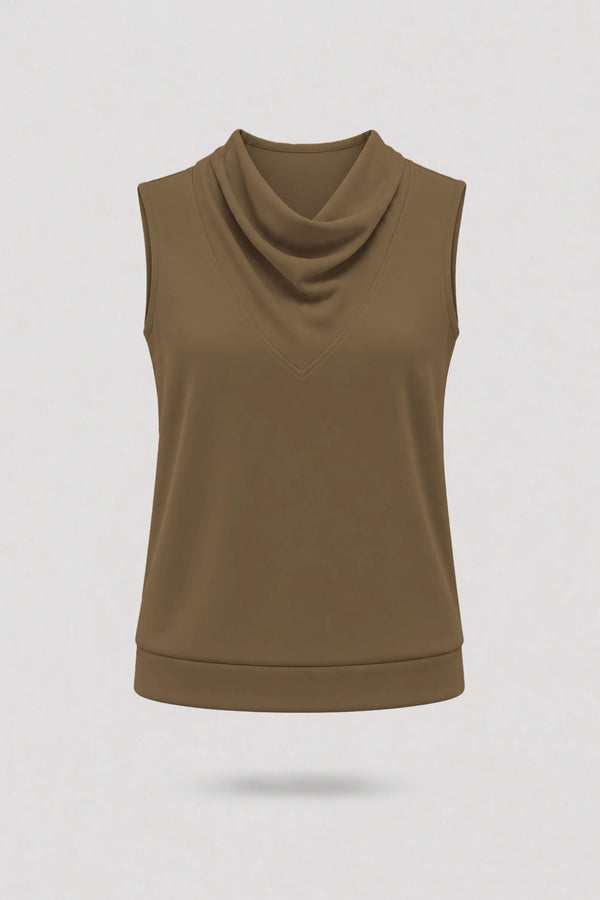 Cowl Neck Sleeveless Top - Toffee Brown