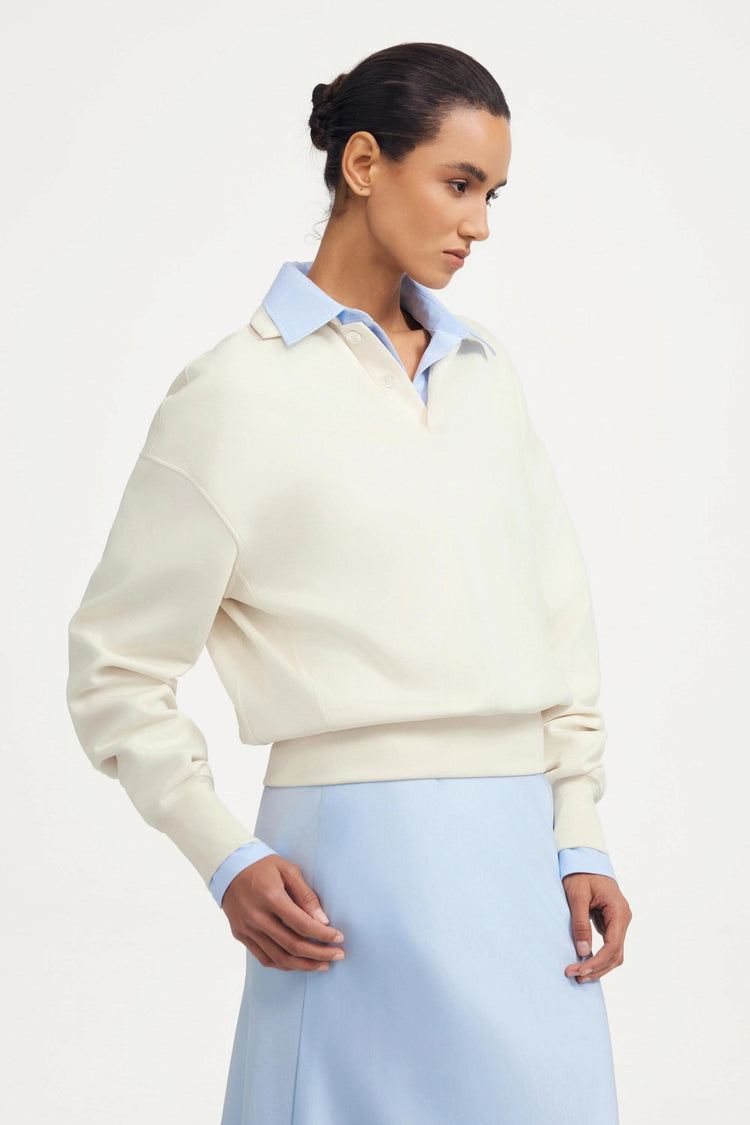 The Elevated Collared Pullover - Vanilla Cream
