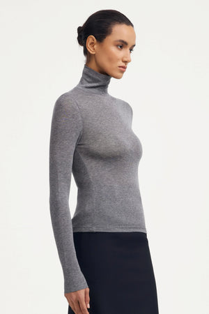 Luxe Stretch Turtleneck - Soft Heather Grey