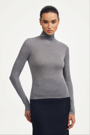 Luxe Stretch Turtleneck - Soft Heather Grey