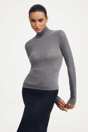 Luxe Stretch Turtleneck - Soft Heather Grey
