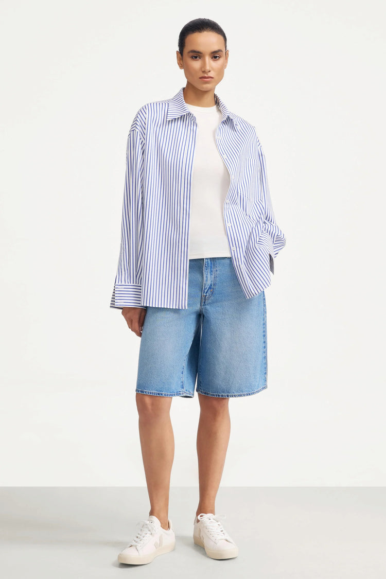 Everyday Oversized Button-Down - Blue and White Stripe