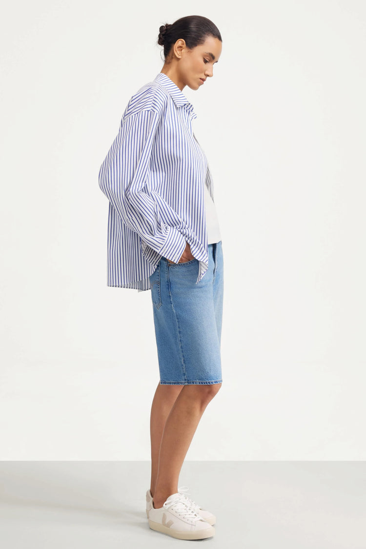 Everyday Oversized Button-Down - Blue and White Stripe