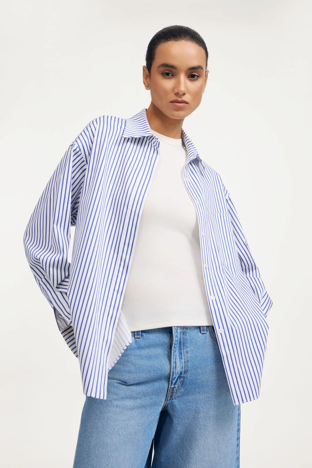 Everyday Oversized Button-Down - Blue and White Stripe