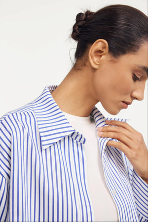 Everyday Oversized Button-Down - Blue and White Stripe