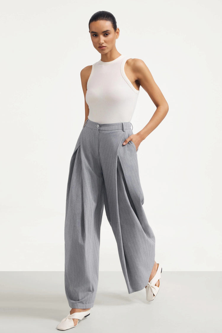 The Soft Tailored Pleated Pant - Soft Heather Grey