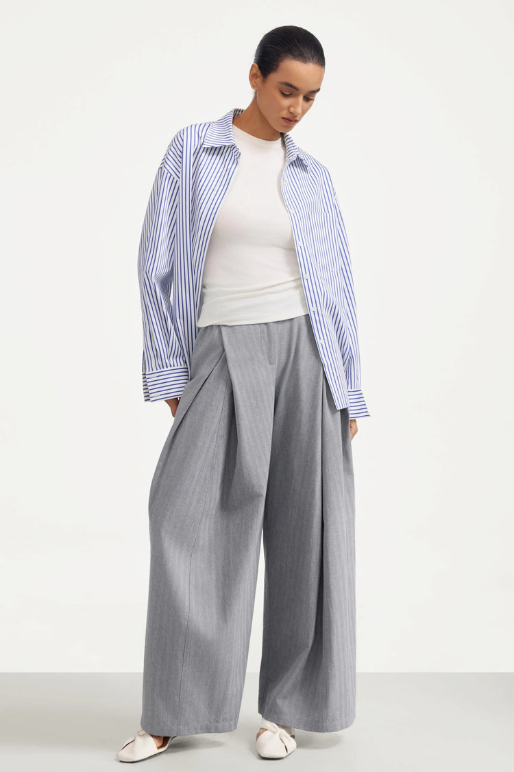 The Soft Tailored Pleated Pant - Soft Heather Grey