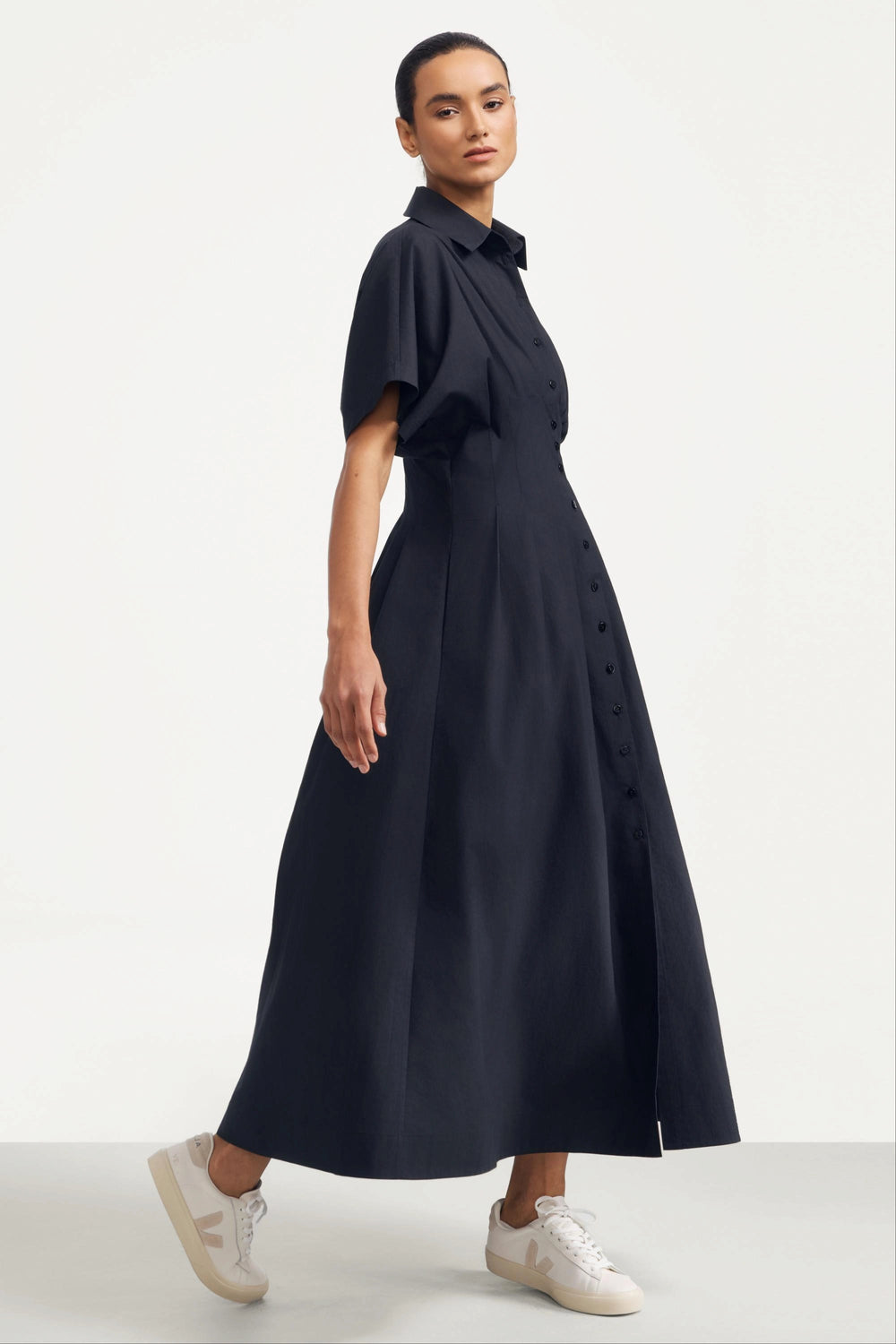 Sculpted Cotton Midi Dress - Midnight Black