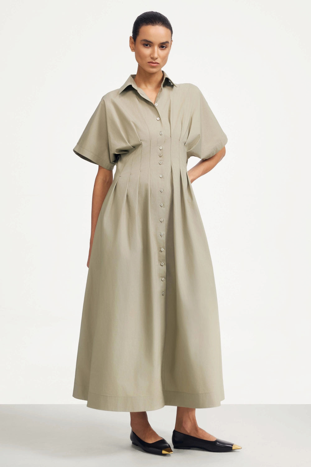Sculpted Cotton Midi Dress - Sandstone Taupe