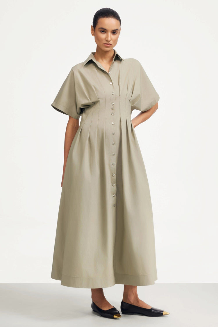 Sculpted Cotton Midi Dress - Sandstone Taupe