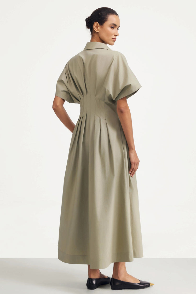Sculpted Cotton Midi Dress - Sandstone Taupe