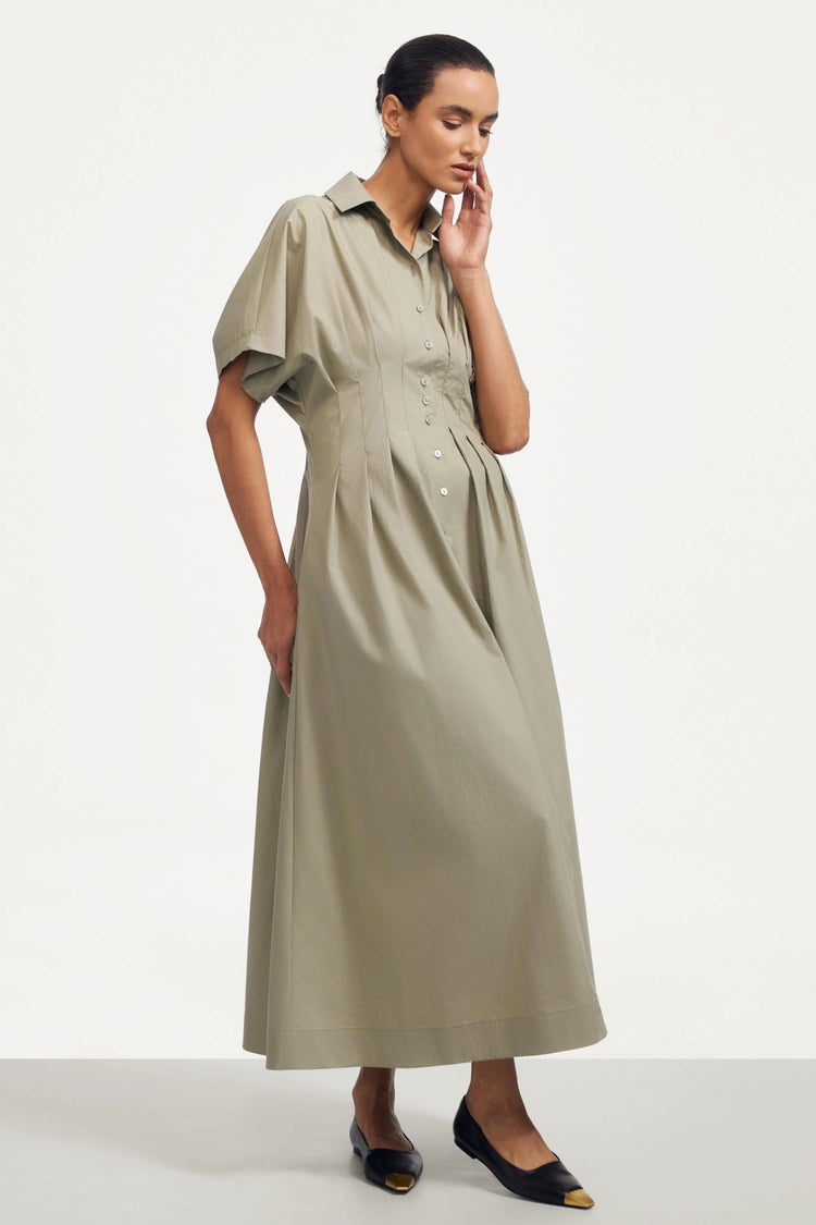 Sculpted Cotton Midi Dress - Sandstone Taupe