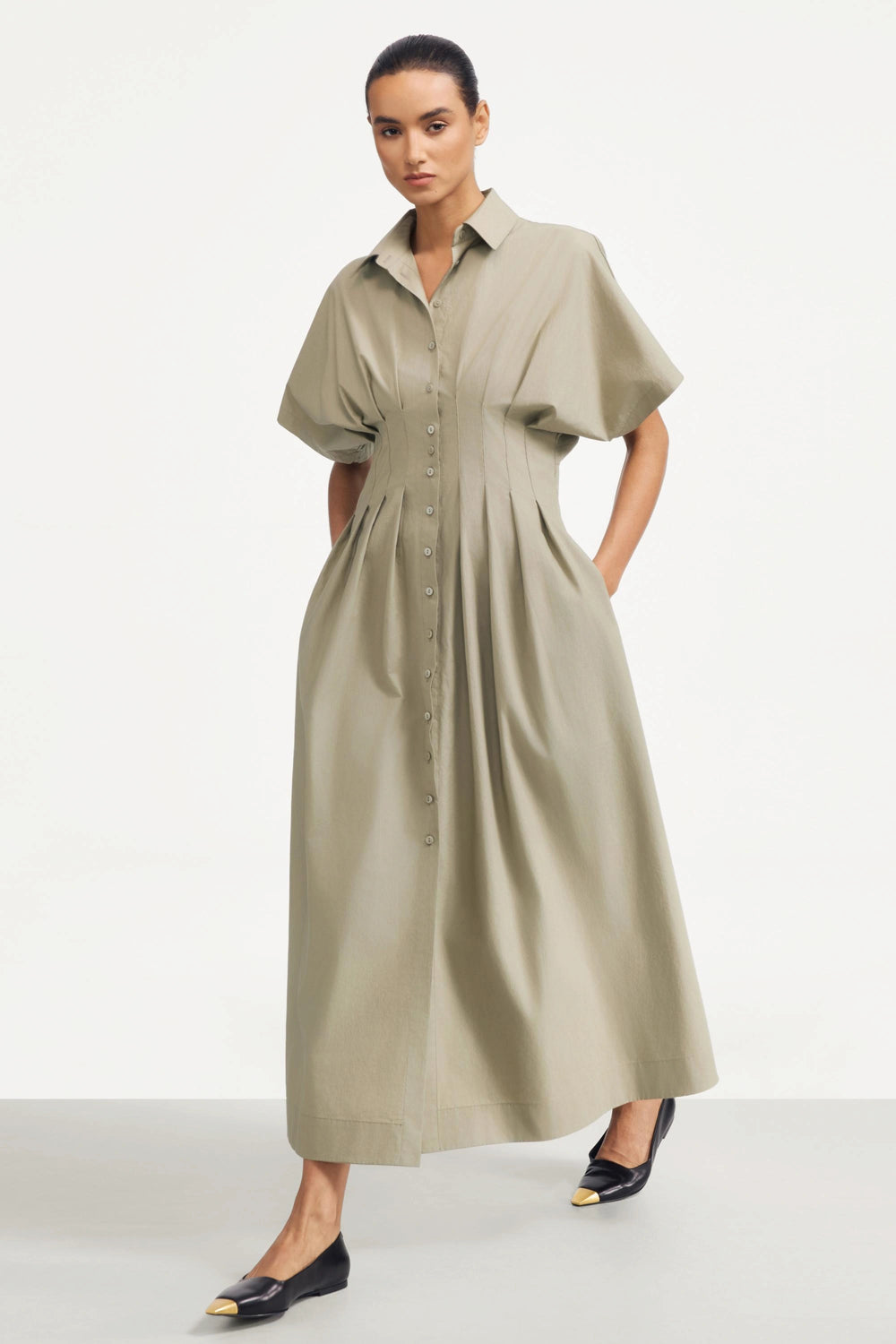 Sculpted Cotton Midi Dress - Sandstone Taupe