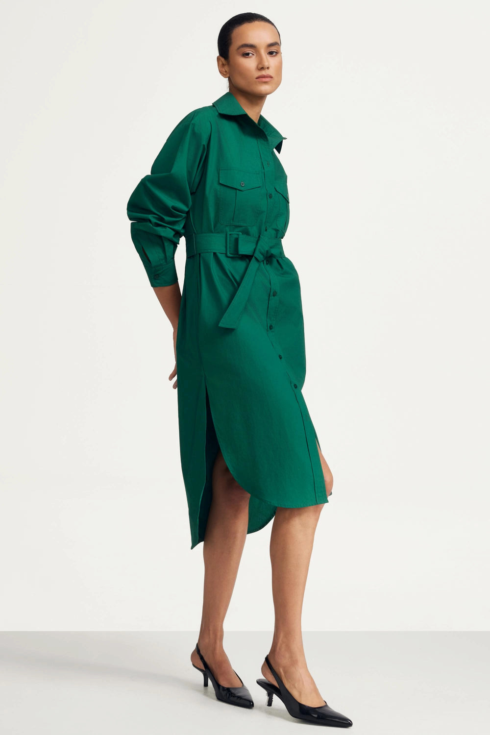 Utility Belted Shirt Dress - Forest Green