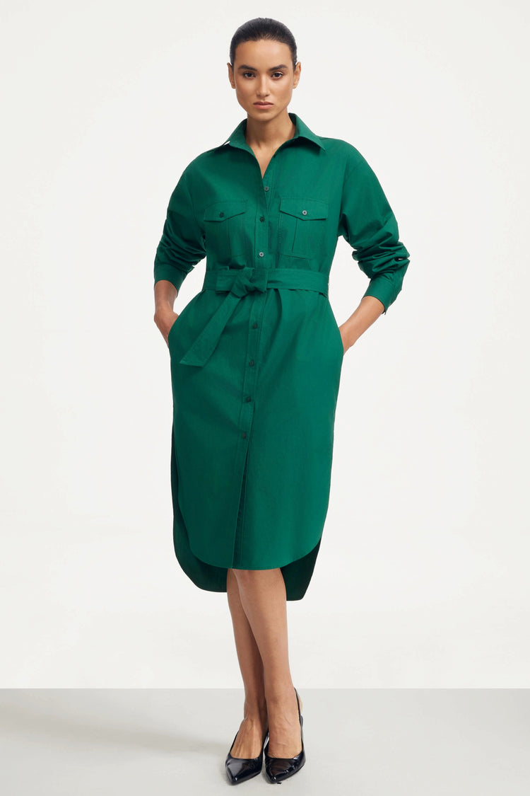 Utility Belted Shirt Dress - Forest Green