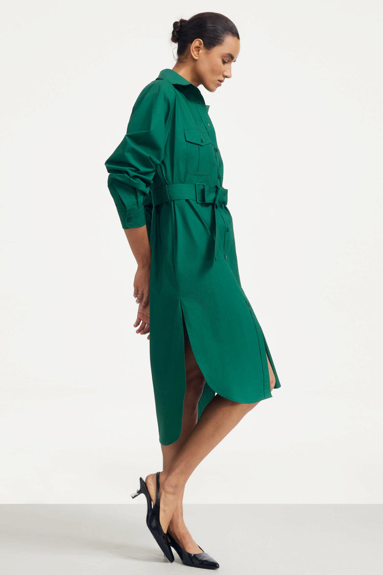 Utility Belted Shirt Dress - Forest Green