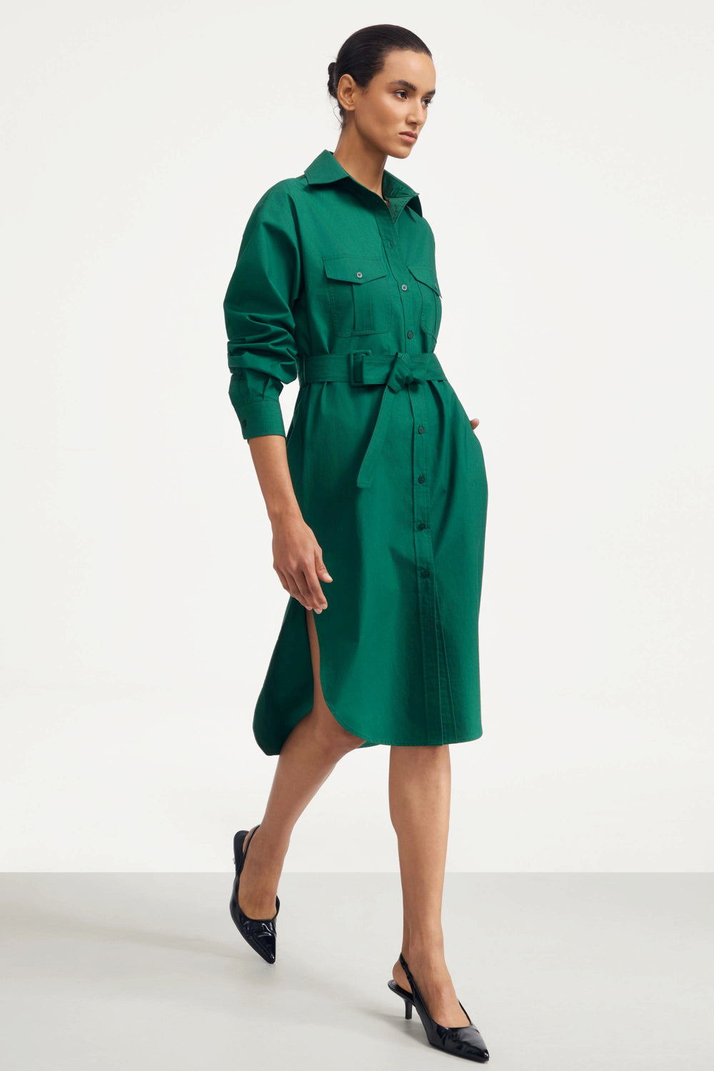 Utility Belted Shirt Dress - Forest Green