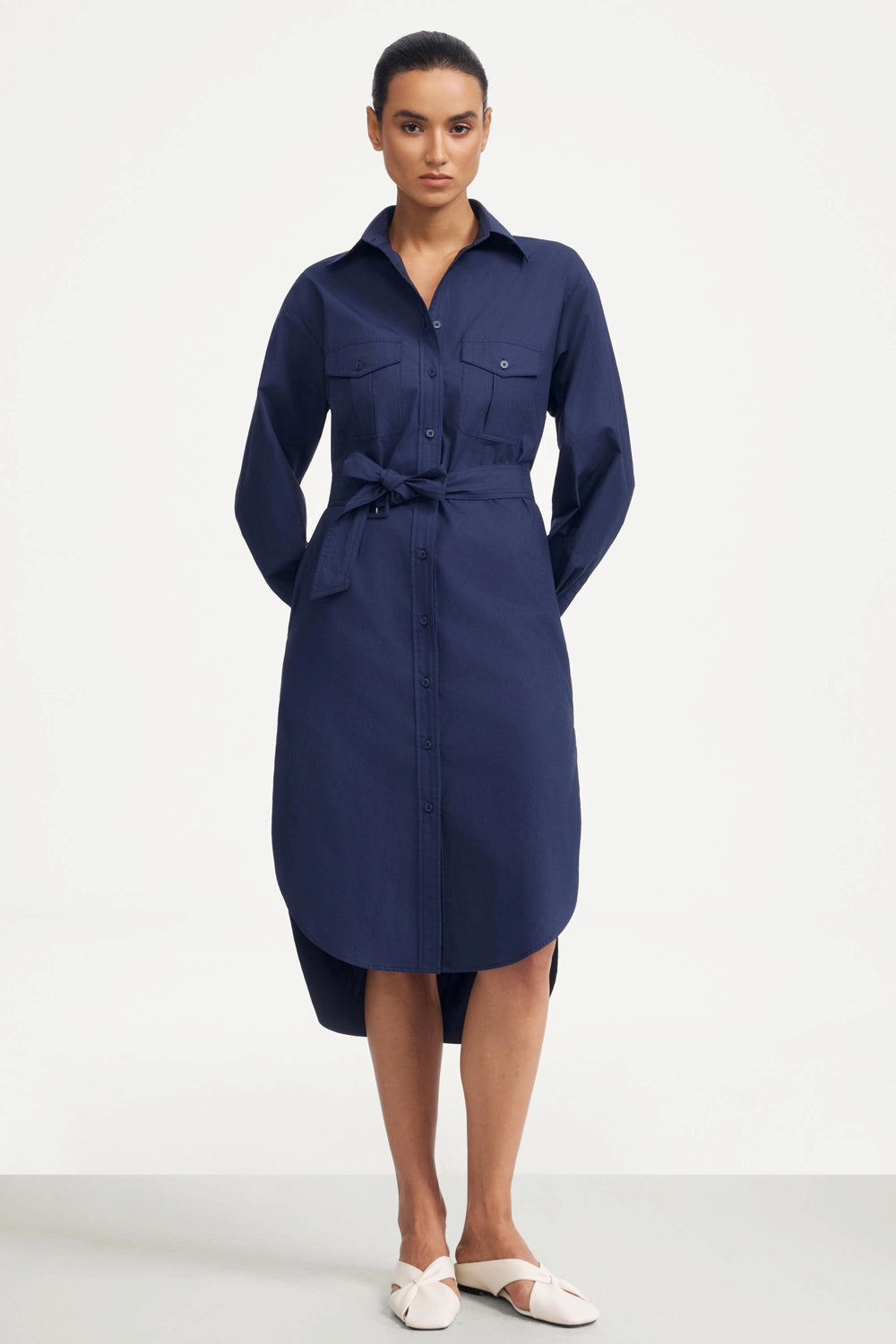 Utility Belted Shirt Dress - Midnight Navy