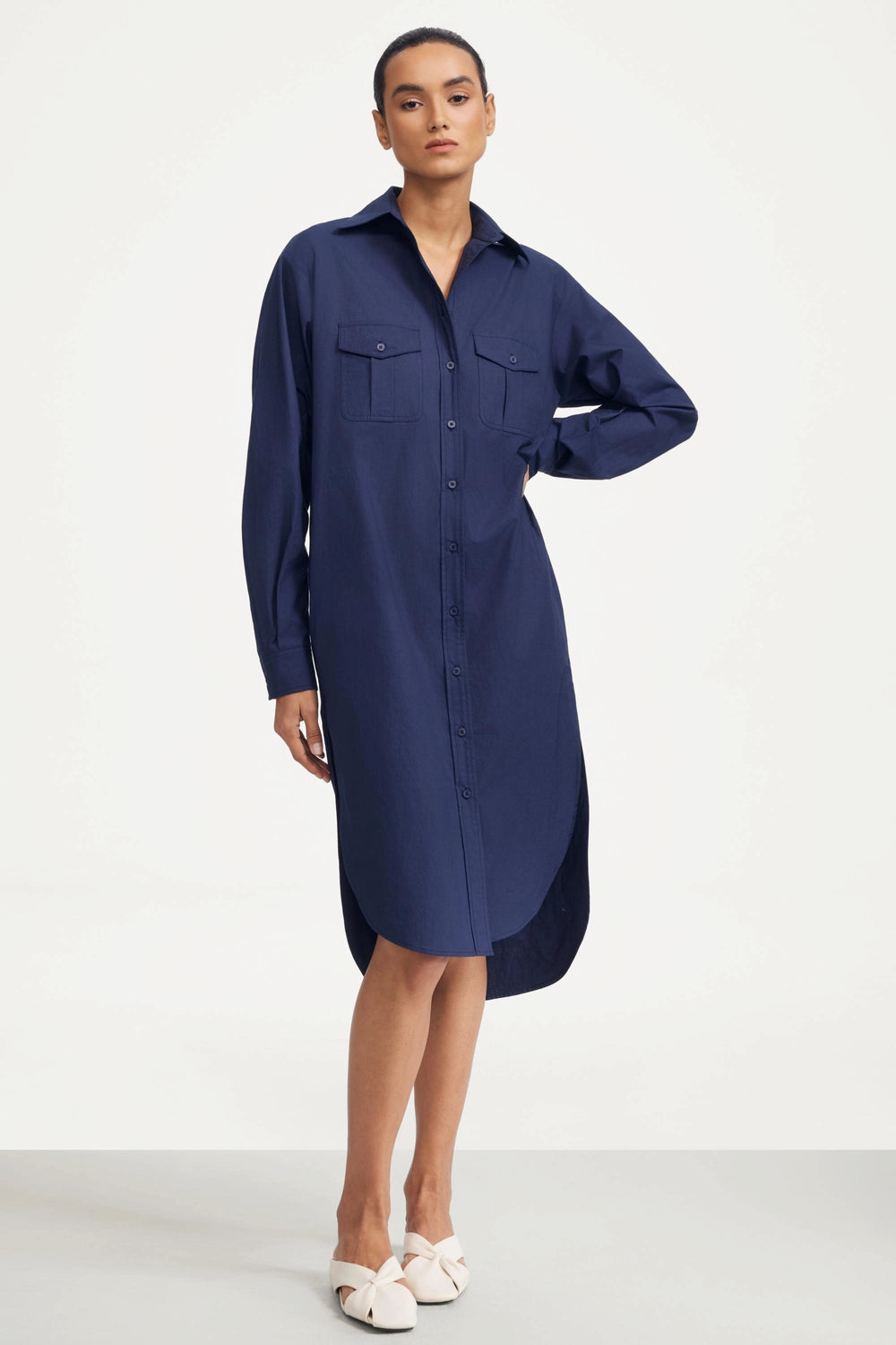 Utility Belted Shirt Dress - Midnight Navy