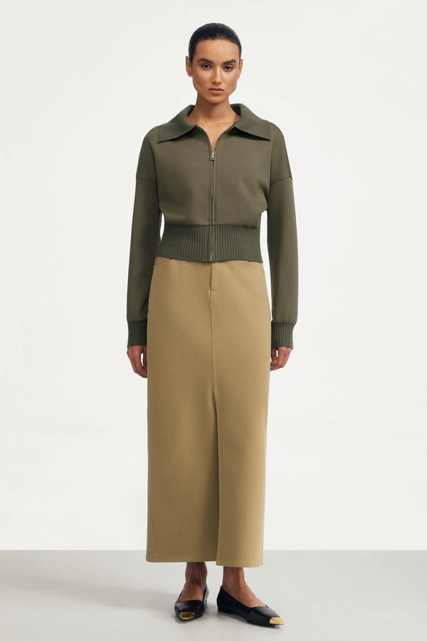 The Zip-Front Knit Jacket - Olive Taupe