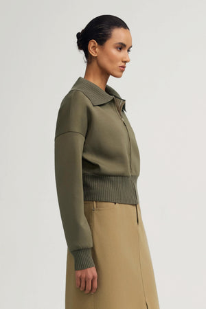 The Zip-Front Knit Jacket - Olive Taupe