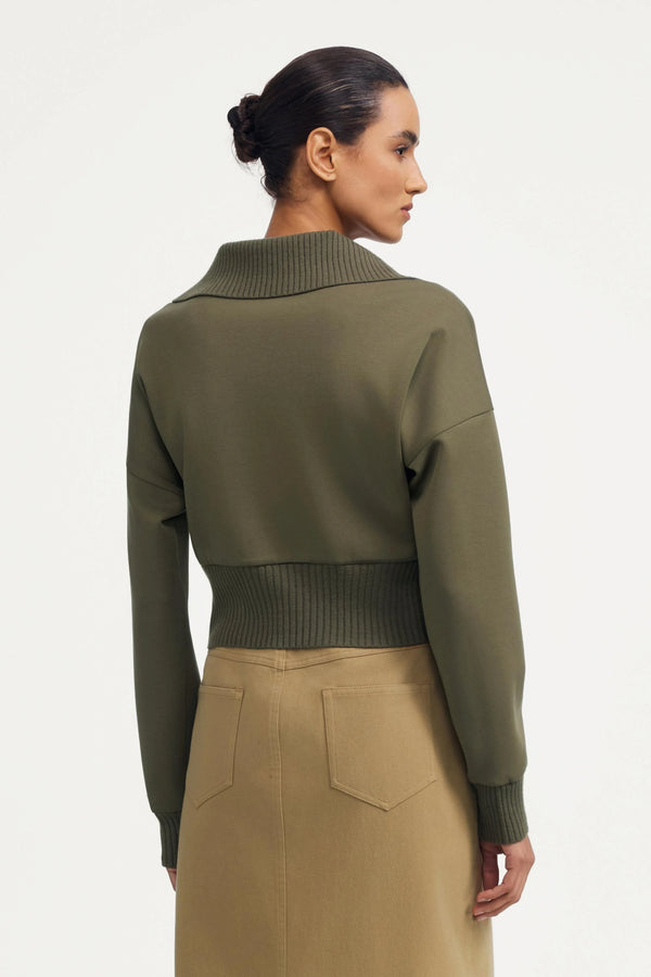 The Zip-Front Knit Jacket - Olive Taupe