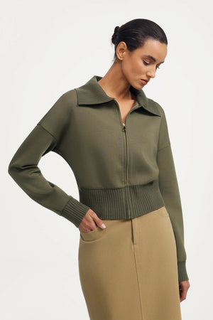 The Zip-Front Knit Jacket - Olive Taupe