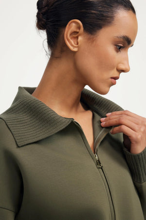 The Zip-Front Knit Jacket - Olive Taupe