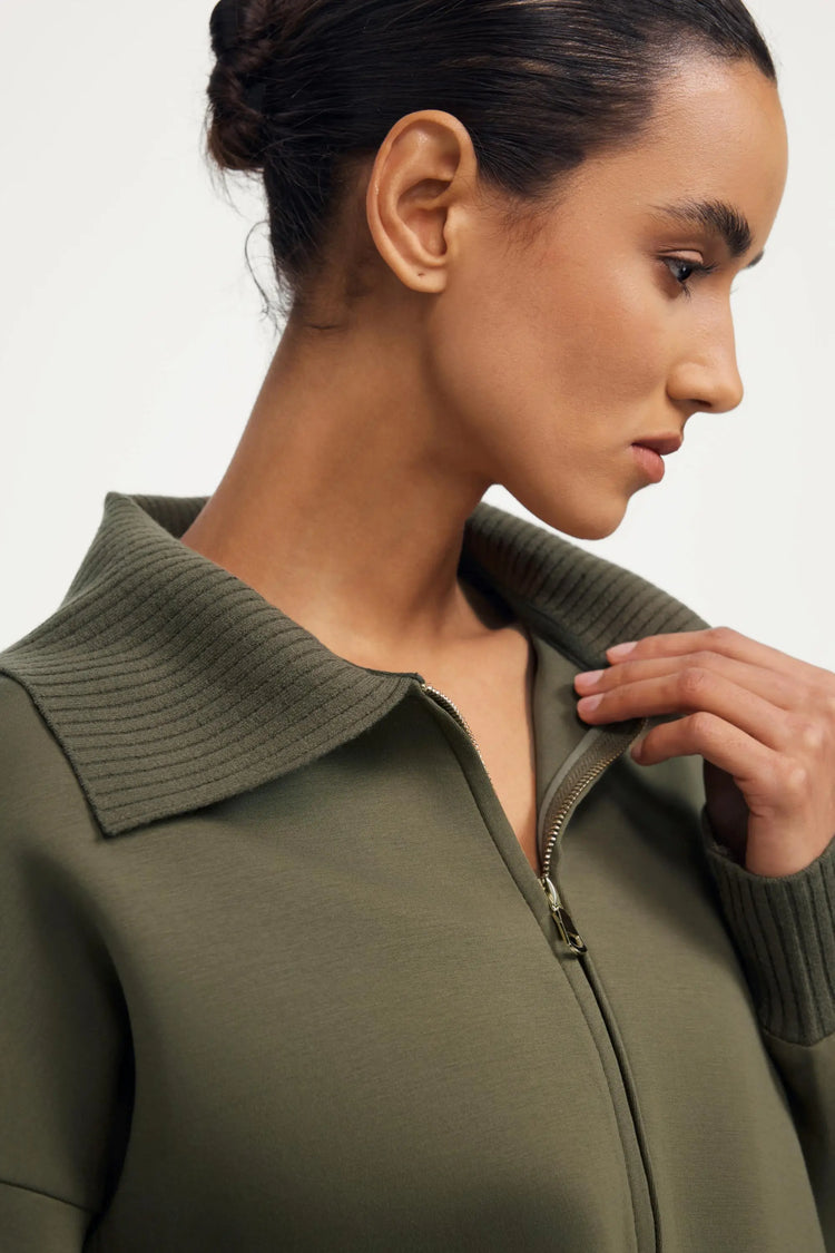 The Zip-Front Knit Jacket - Olive Taupe