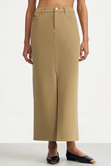 Stetch Denim Maxi Skirt - Soft Camel