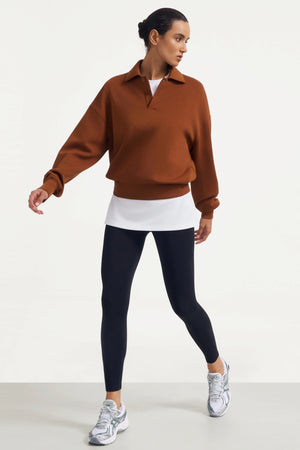 The Elevated Collared Pullover - Rust Clay