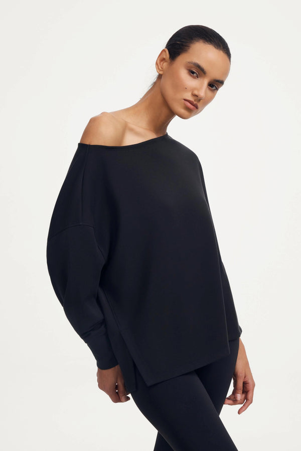 The Off-Duty Boatneck Top - Obsidian Black