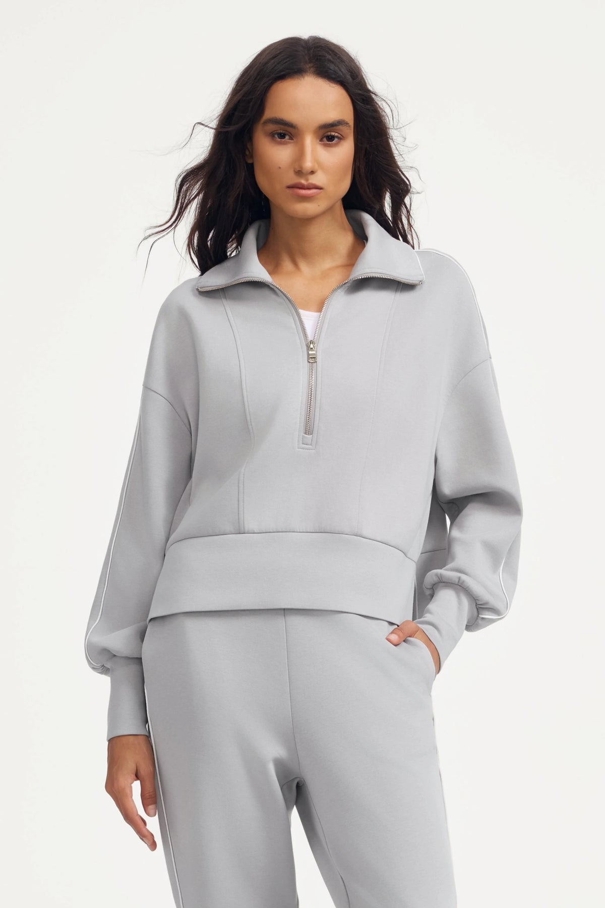 Emara Half-Zip Lounge Pullover – Soft Cloud Grey | Familywear.com