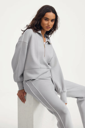 Women’s Half-Zip Lounge Pullover - Soft Cloud Grey