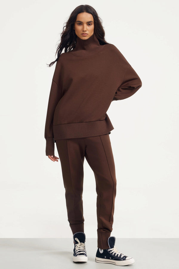 The Luxe Funnel-Neck Pullover - Rich Cocoa