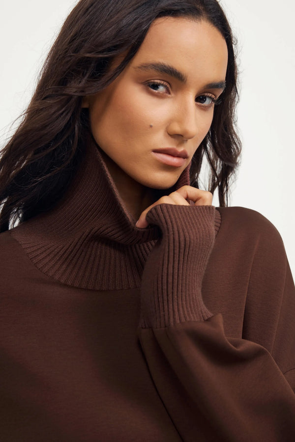 The Luxe Funnel-Neck Pullover - Rich Cocoa