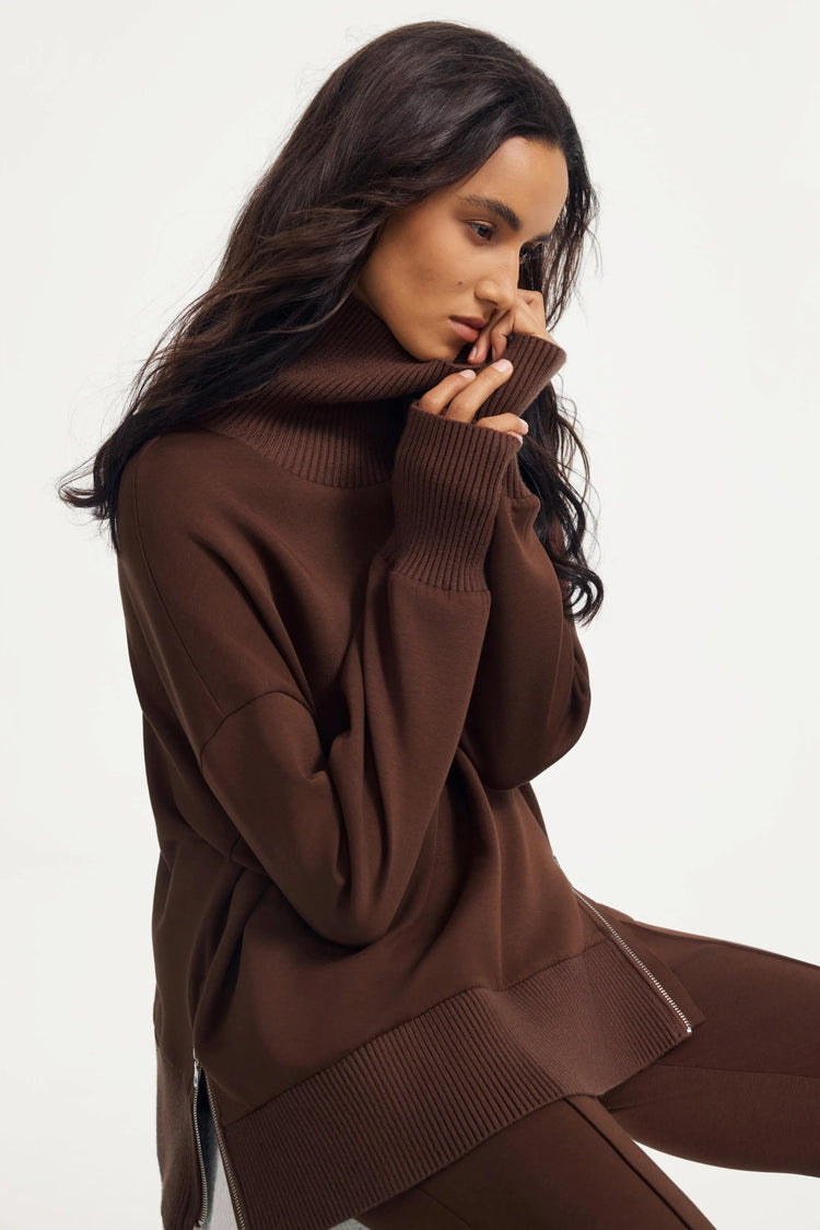 The Luxe Funnel-Neck Pullover - Rich Cocoa