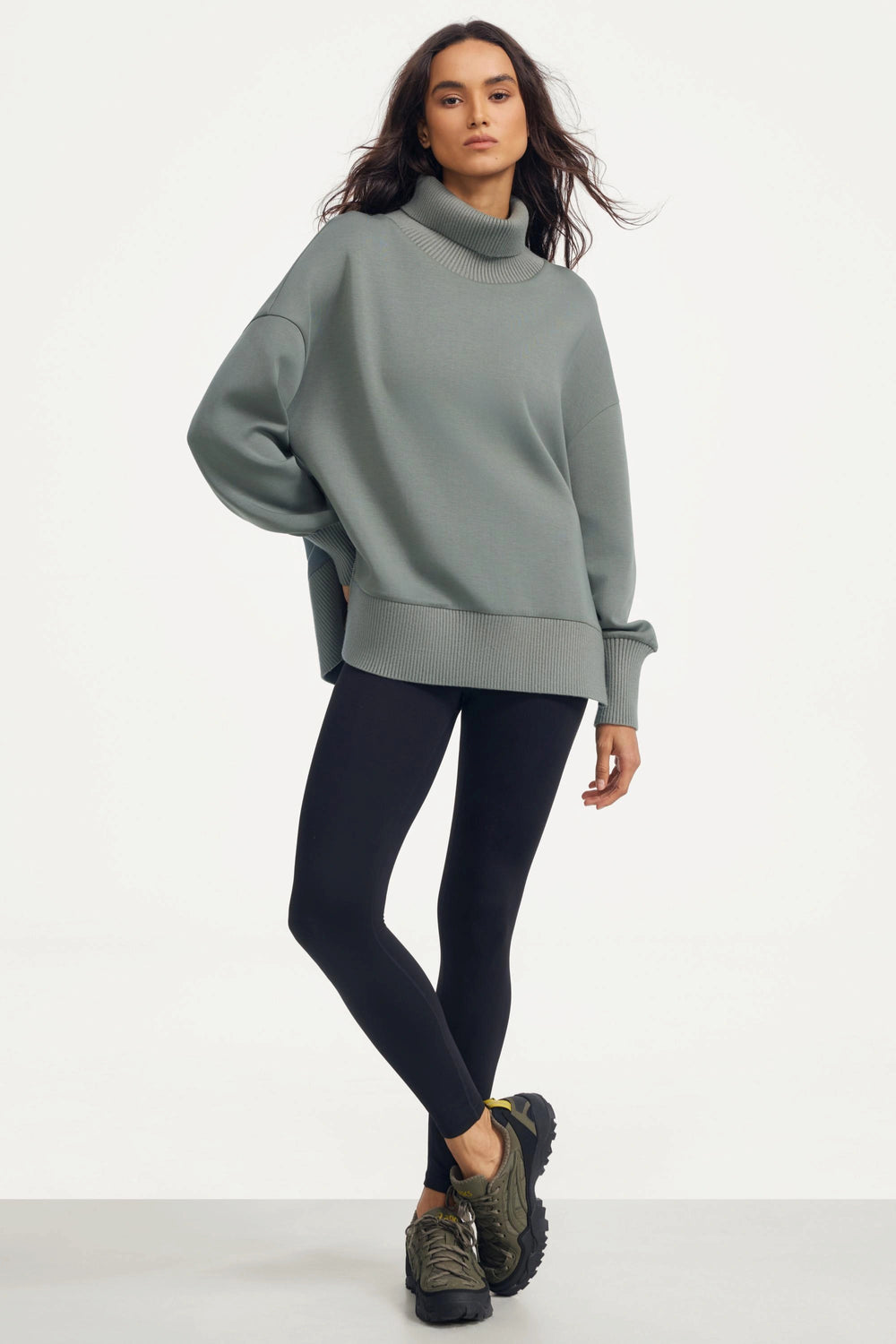 The Luxe Funnel-Neck Pullover - Sage Grey