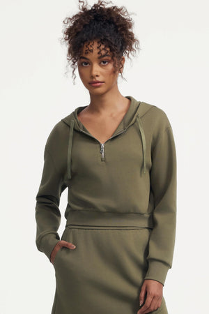 The Half-Zip Fleece Hoodie - Soft Moss