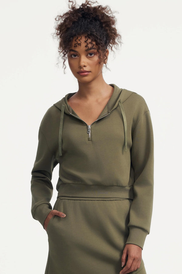 The Half-Zip Fleece Hoodie - Soft Moss