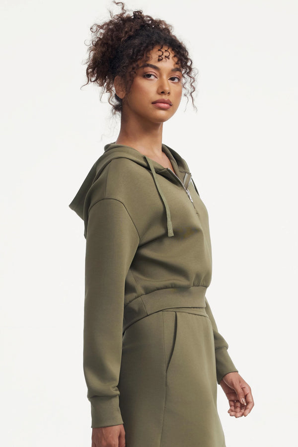 The Half-Zip Fleece Hoodie - Soft Moss