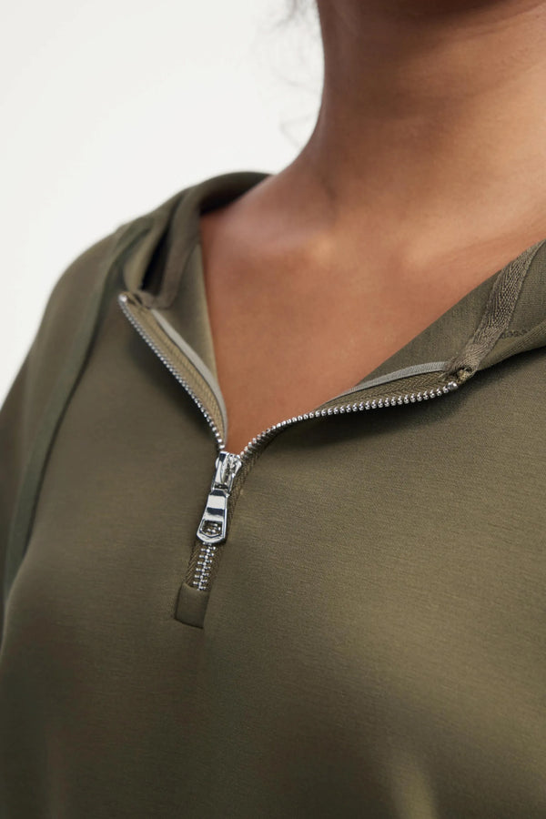 The Half-Zip Fleece Hoodie - Soft Moss