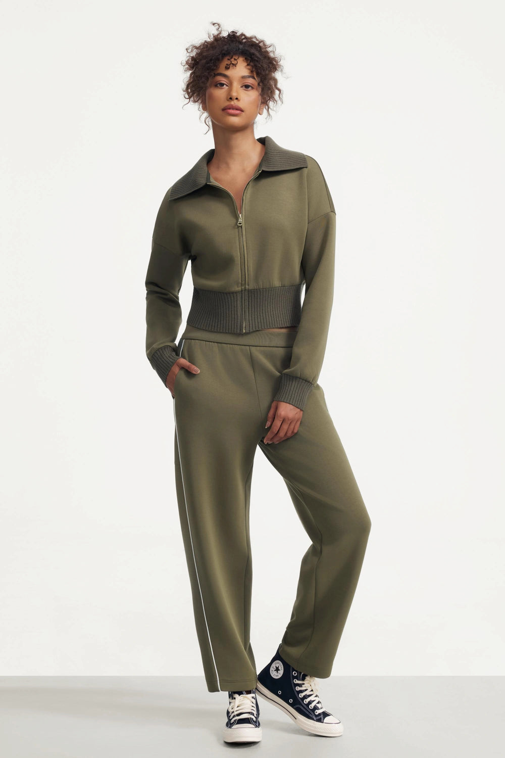 The Zip-Front Knit Jacket - Olive Taupe